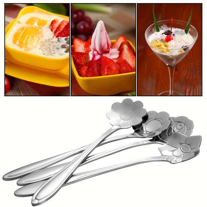 8pcs Flower Spoon Set Stainless Steel Tea Spoon Stirring Spoon Coffee Spoon Mixing Spoon Sugar