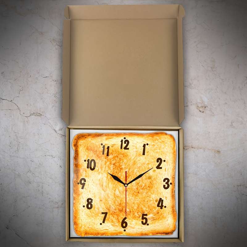 1pc Plastic Wall Clock Baked Bread Design Wall Clock Butter Toast Wall Clock Silent Clock F