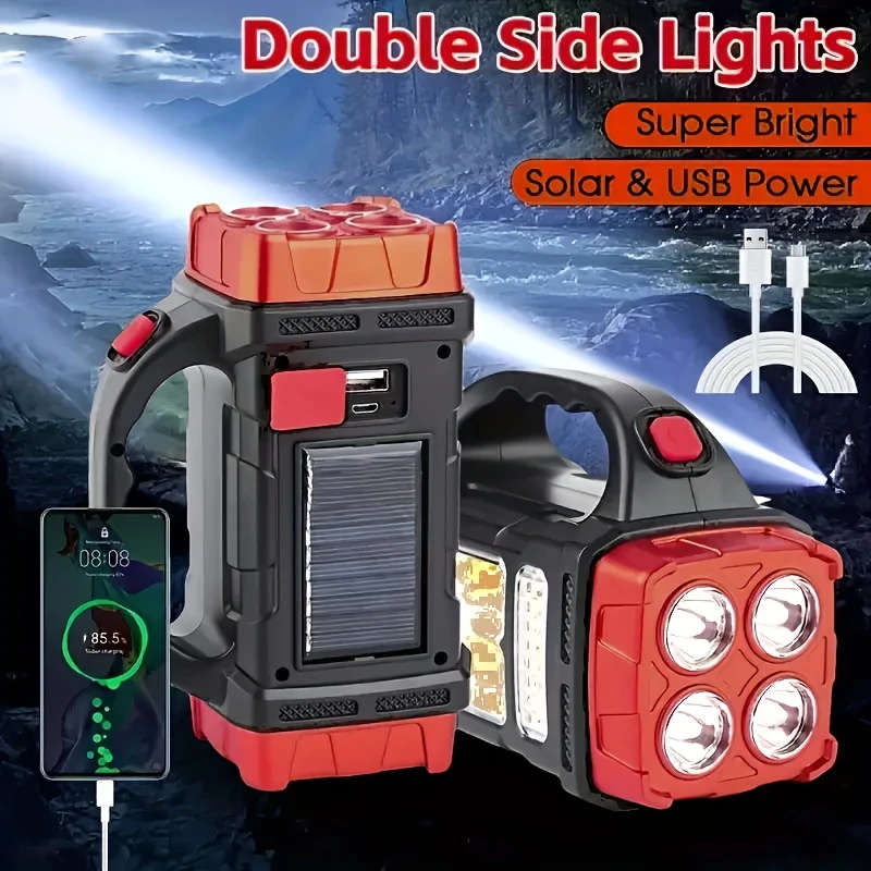 1pc Multifunctional LED Solar Camping Lantern Bright Portable Rechargeable Flashlight For Outdoor Hi