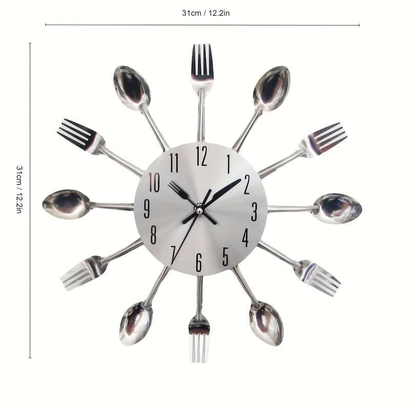 1pc Kitchen Hanging Clock Modern Creative Kitchen Tableware Hanging Clock with Fork and Spoon