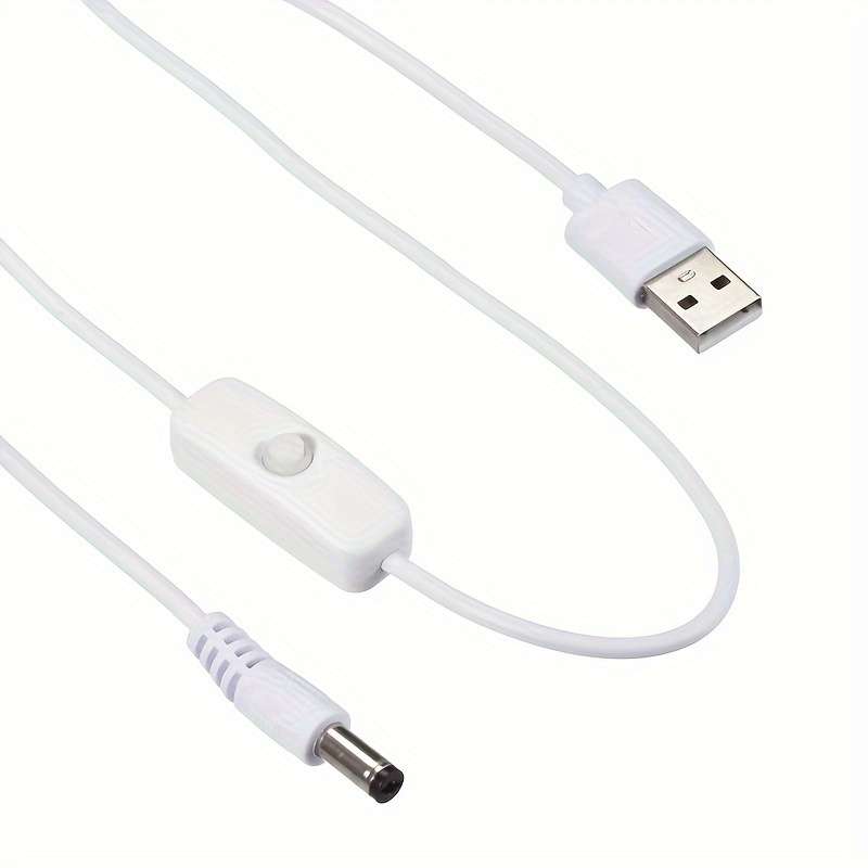 1pc White USB Cable with 501 On off for Switch USB Male to DC 5.5 X 2.1mm Male Power Cord 150c