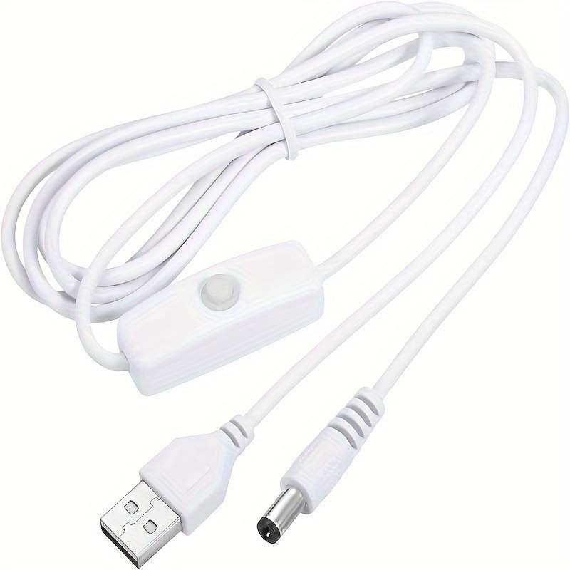 1pc White USB Cable with 501 On off for Switch USB Male to DC 5.5 X 2.1mm Male Power Cord 150c