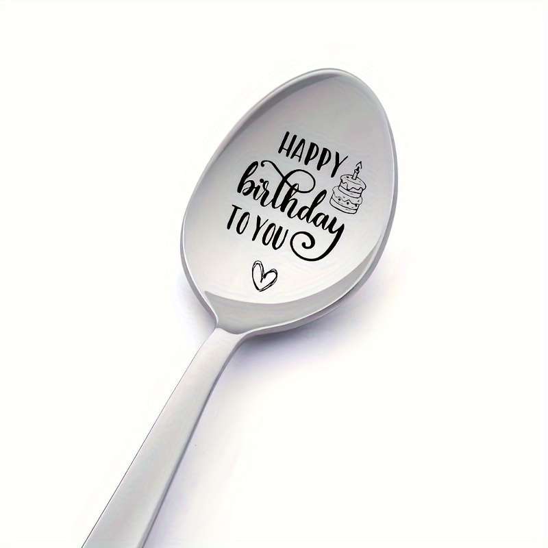 1pc  Happy Birthday To You  Mirror Polished Engrave Stainless Steel Spoon Funny Spoon Coffee