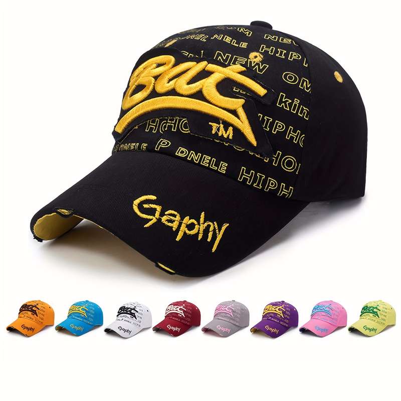 1pc Street Style Ripped BAT Baseball Cap 100% Hip Hop Inspired with Vibrant Letter Print Snapba