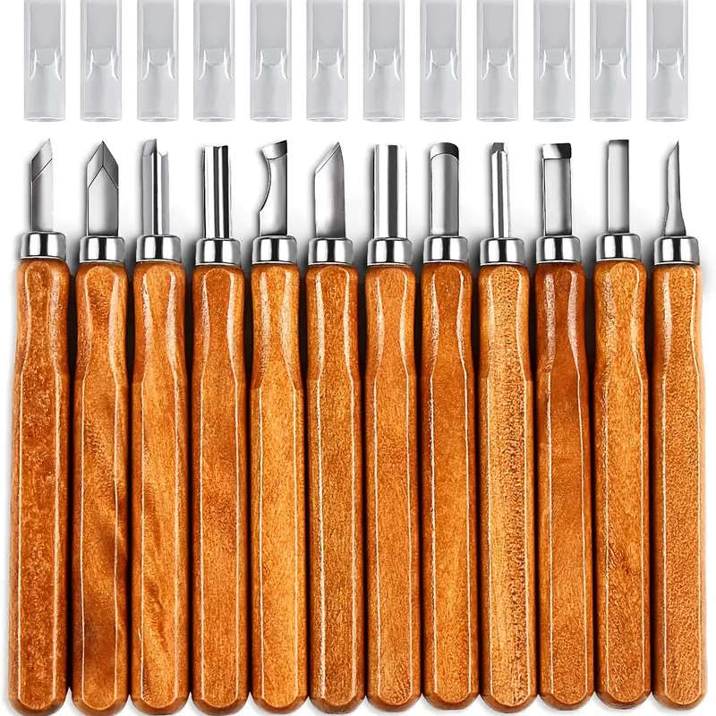 12pcs SK2 Carbon Steel Wood Carving Knife Set Handcrafted Woodworking Tools for Sculpture DIY Crafts