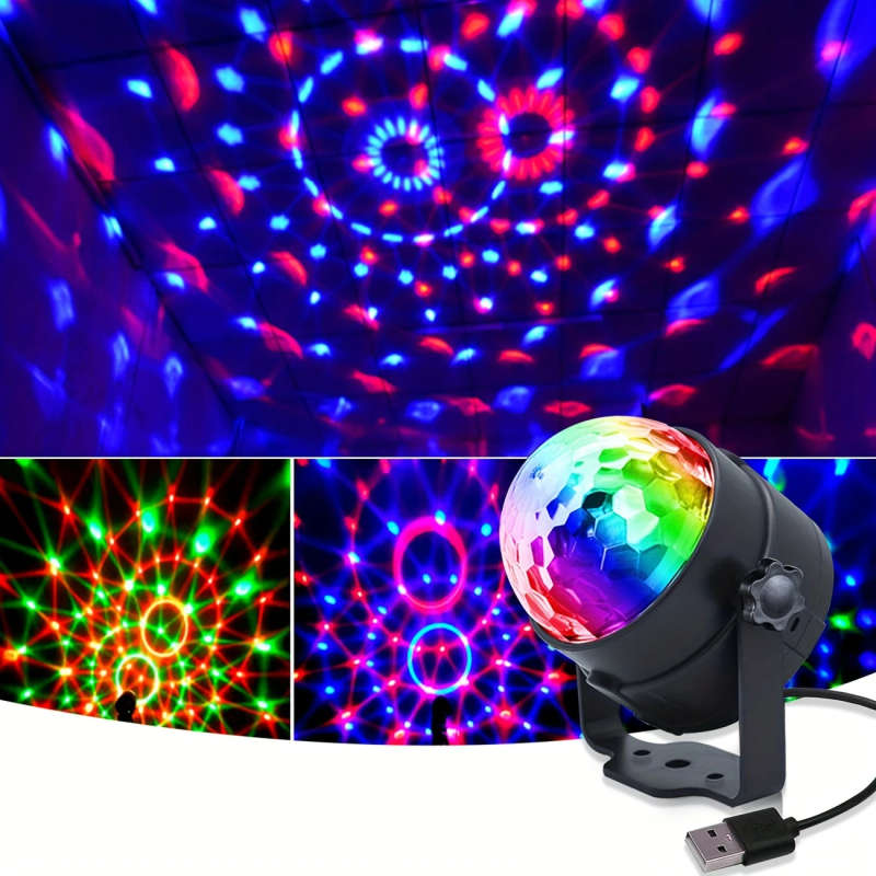 1pc Voice-Controlled RGB Disco Ball Light with Remote 7 Modes USB Powered Color-Changing LED for Hom