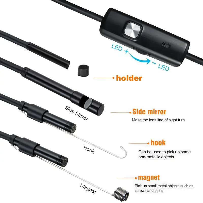 1 set 7mm 0 27in lens high definition endoscope android mobile phone camera pipeline detection industrial automotive repair carbon deposition visual repair air conditioning detection 2m 5m wire probe details 8