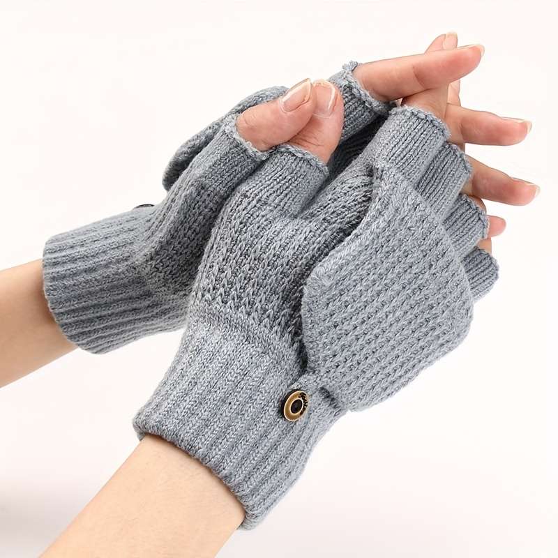 1 Pair Light Grey Warm Gloves