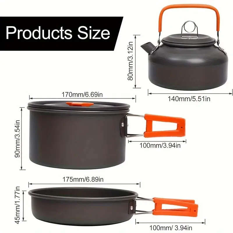 Outdoor Portable 2-3 Person Camping Pot Set Picnic Cookware Non Stick Pot Teapot And Tableware