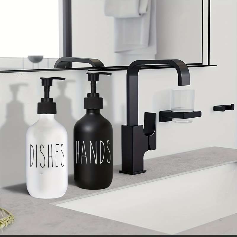 Plastic Soap Dispenser SetContains Black Hand Soap Dispenser and White Dish Soap Dispenser. Ki
