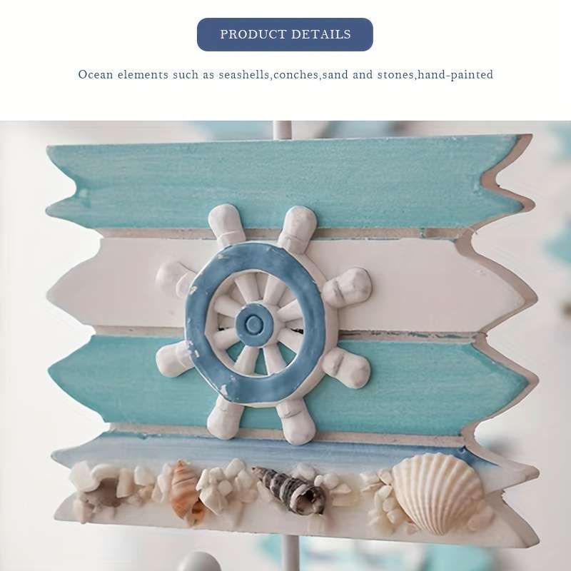 1pc Nautical Wooden Key HookWall Mounted Storage Organizer with Easy InstallMulti-functional H