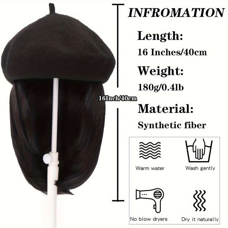 1Pc Black 45.72cm Fashion Design Wig