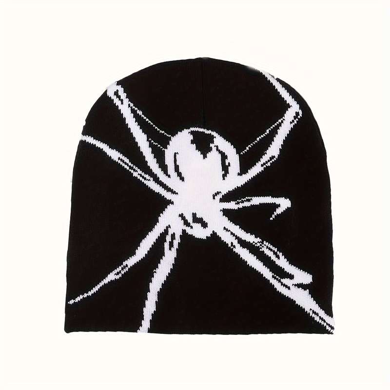 1pc Big Spider Jacquard Y2K Beanie Trendy Color Block Knit Hats Gothic Skull Cap Hip Hop Beanies Fo