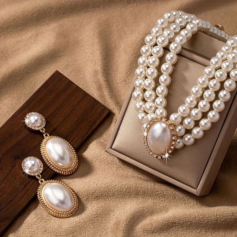 Fashion Imitation Pearl Necklace Pendant Earrings