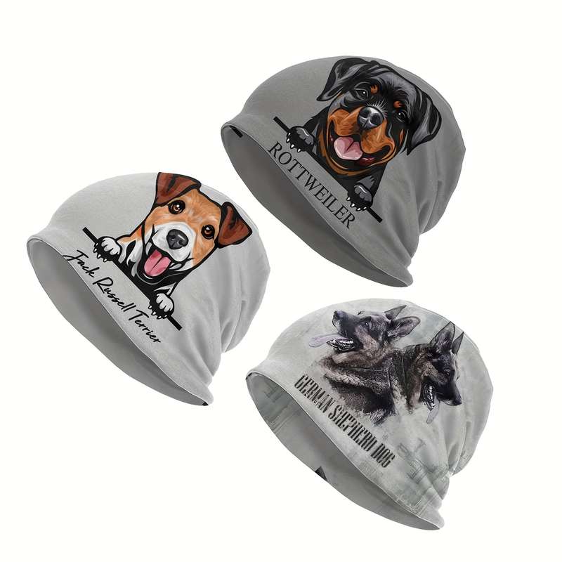 1pc Dog Lover Beanies Caps With Different Breeds Of Dogs Terriers German Shepards Rottweil