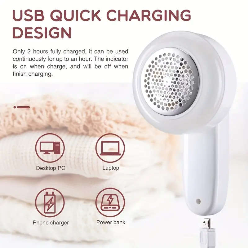 1pc USB Rechargeable Lint Eraser with Cleaning Brush Effective Fabric Shaver for Sweaters Blankets