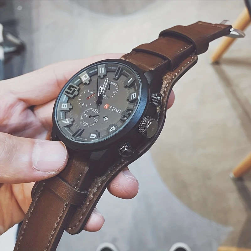 1pc Men's PU Leather Strap Alloy Watch Ideal Choice For Gifts Color Sent Randomly