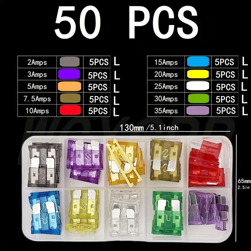50 Pieces Automotive Fuse Combo Kit