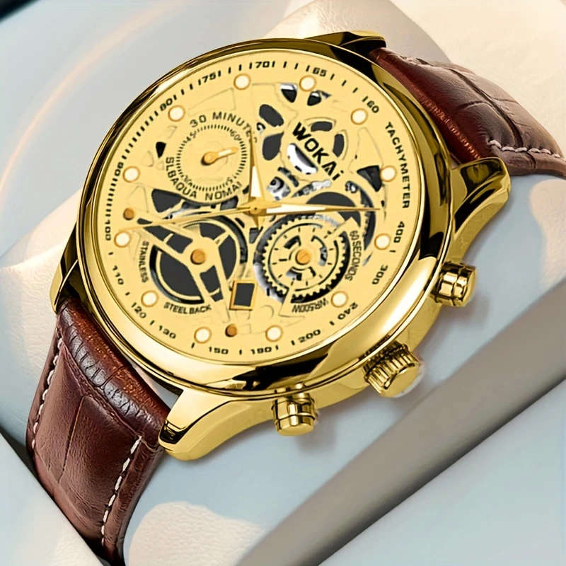 1pc Fashionable Golden Gear Belt Watch Color sent randomly