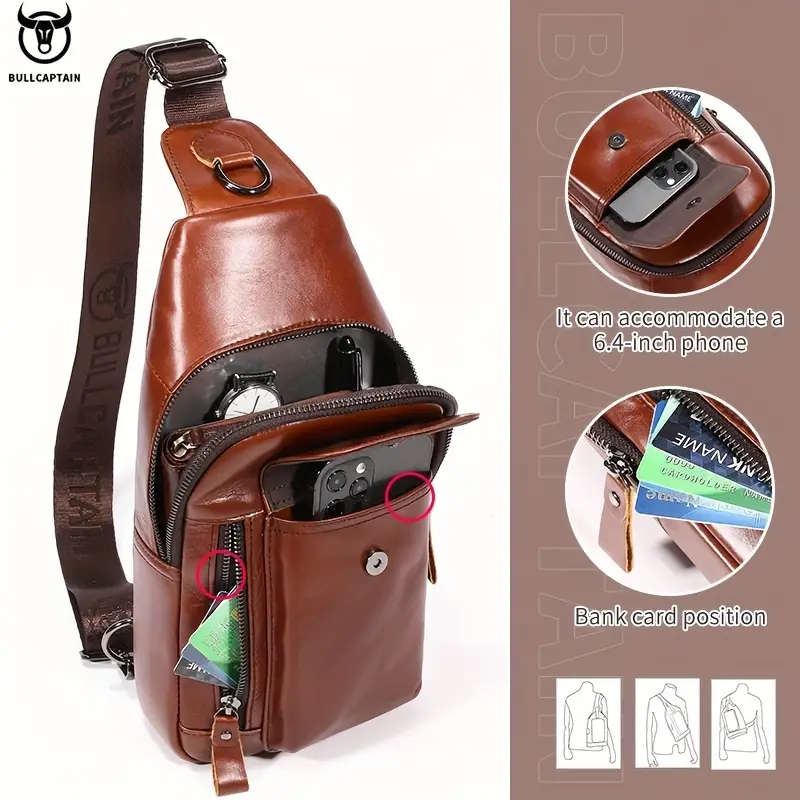 Men's Genuine Leather Sling Bag Vintage Style Large Capacity Multi-Functional Fashion Crossbody