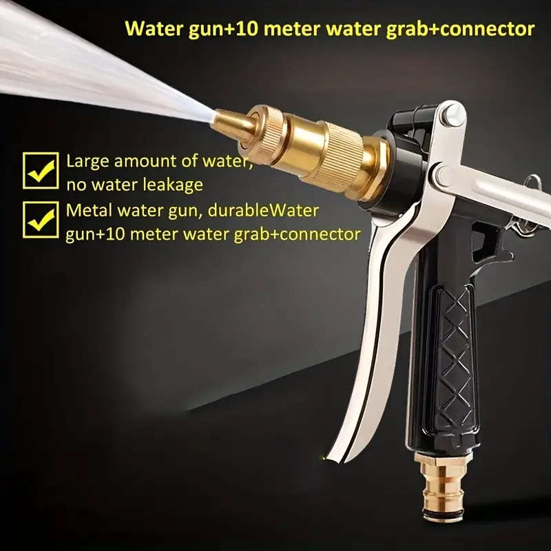 1pc High-Pressure Power Washer Gun Durable Copper Black Metal Manual Operation Ideal for Car Washing