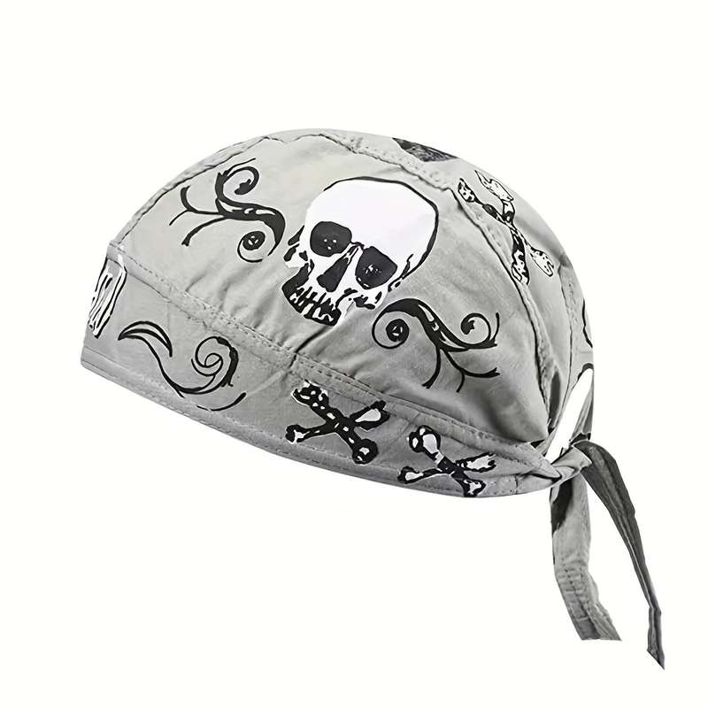 1pc Pirate Hat for Adults Black with White Skull Red Heart Pattern Lightweight Knit Headge