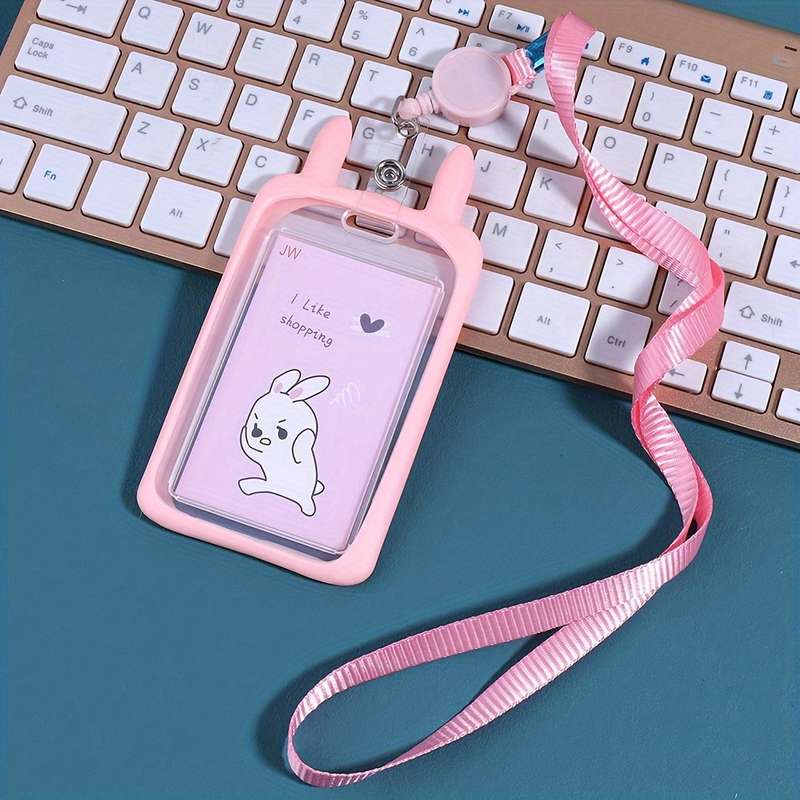 1pc 1pc Rabbit Ear-shaped Card Holder Versatile And Fashionable Can Be Used For Student ID Adul