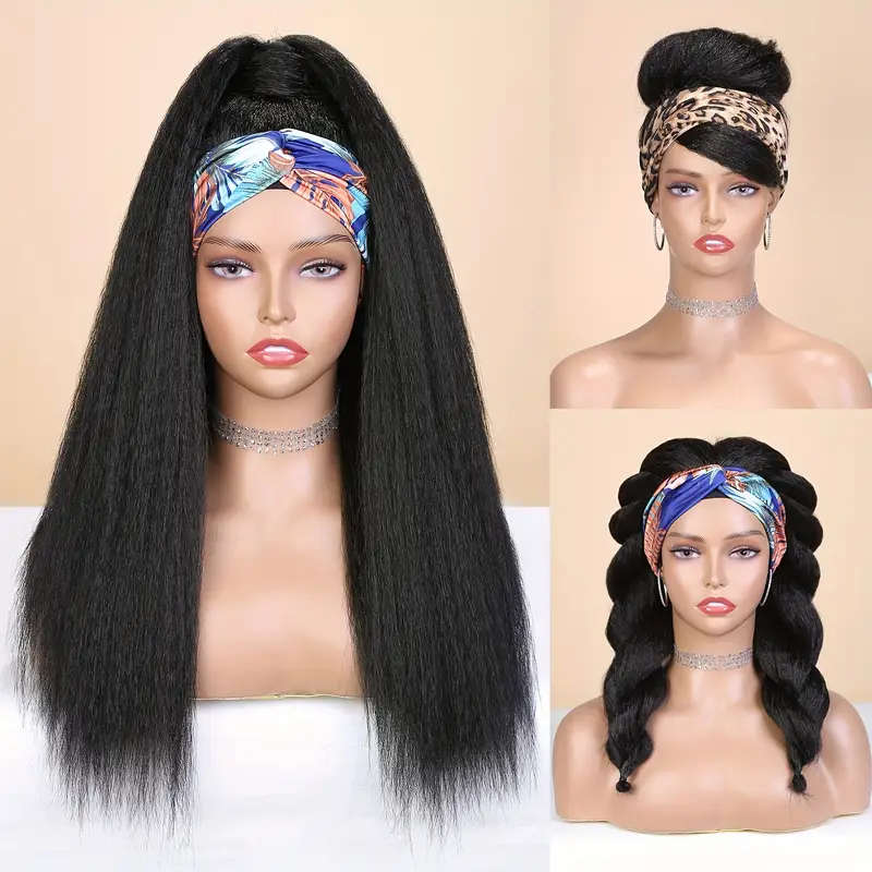 18 Inch High Temperature Fiber Women Curly Straight Headband Wig