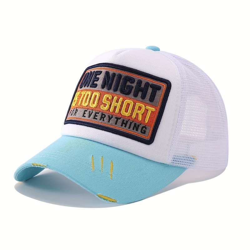 1pc Trendy Embroidery Patch Baseball Cap Classic Color Block Mesh Trucker Hat Breathable Adjustable
