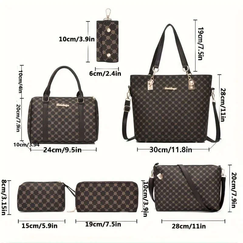 6 Piece Designer Wallet, Wristlet, Handbag, Crossbody Bag, Tote Bag, Duffle Bag Set