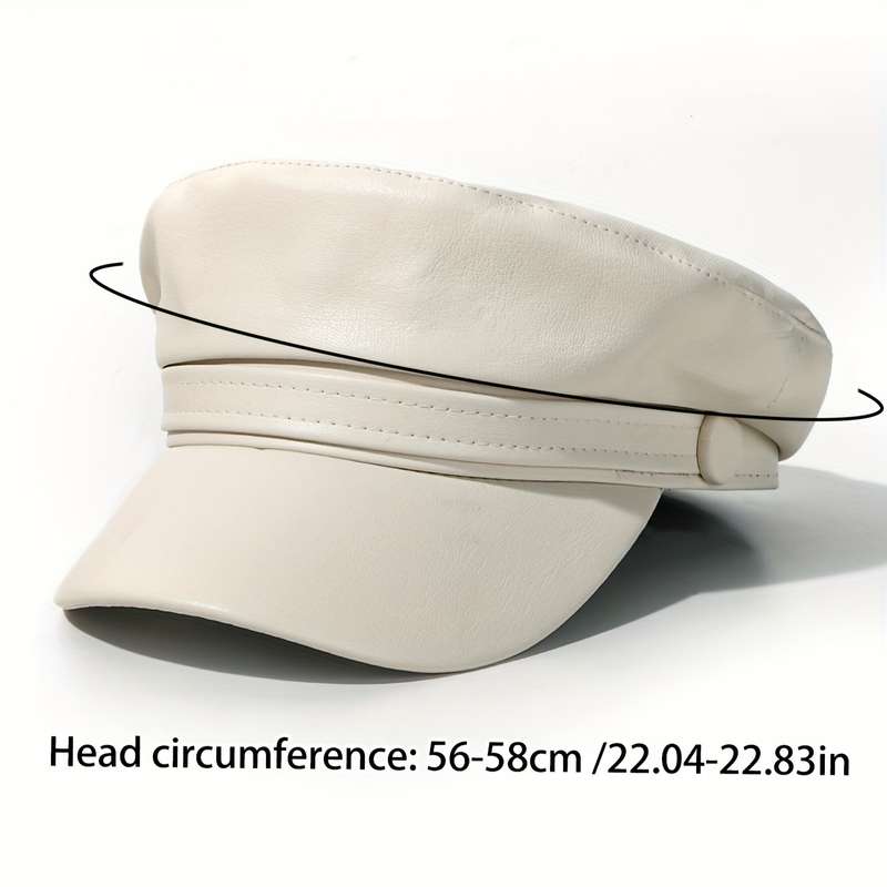 1pc PU Leather Flat Top Beret Hat Adjustable Military Navy Hat British Style Elegant Painter Hat
