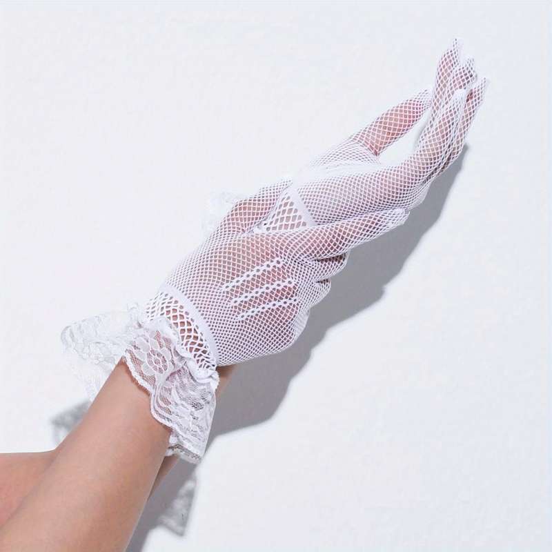 1 Pair Red Lace Short Gloves