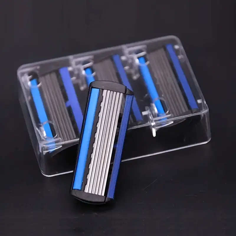 Premium 6-Layer Razor Blades with Metal Stand - Stainless Steel, Replaceable Heads for Smooth Beard