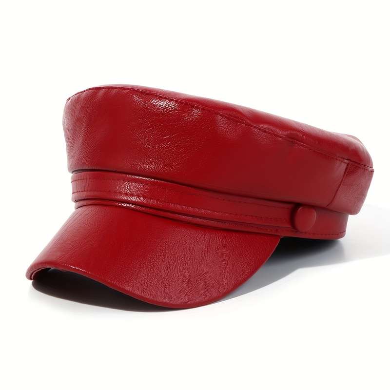 1pc PU Leather Flat Top Beret Hat Adjustable Military Navy Hat British Style Elegant Painter Hat