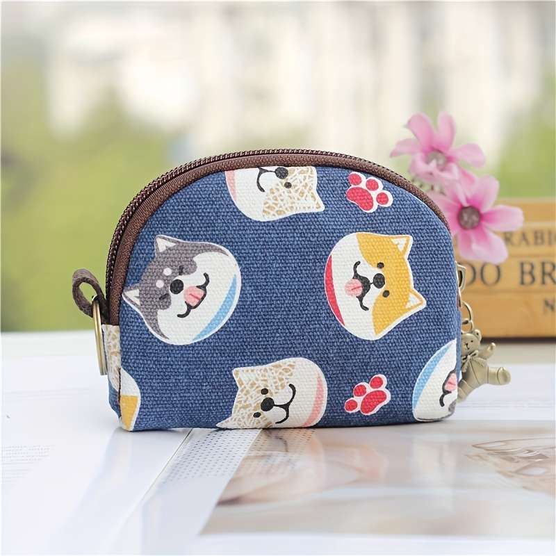 1pc Japanese Style Coin Purse Zipper Around Storage Bag Mini Wallet with Keychain