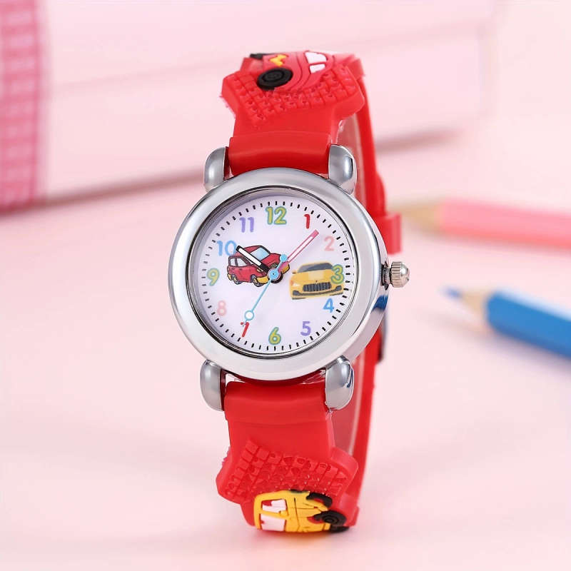 1pc Boys Girls Teen Cute Car Print Round Dial Quartz Watch For Gift Daily Life Color sent randomly
