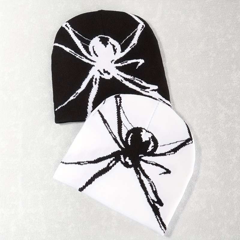 1pc Big Spider Jacquard Y2K Beanie Trendy Color Block Knit Hats Gothic Skull Cap Hip Hop Beanies Fo