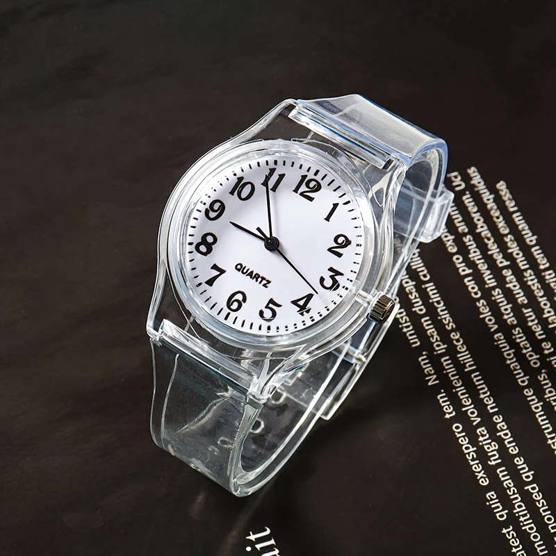 1pc Simple Transparent Student Portable Electronic Watch Color Sent Randomly
