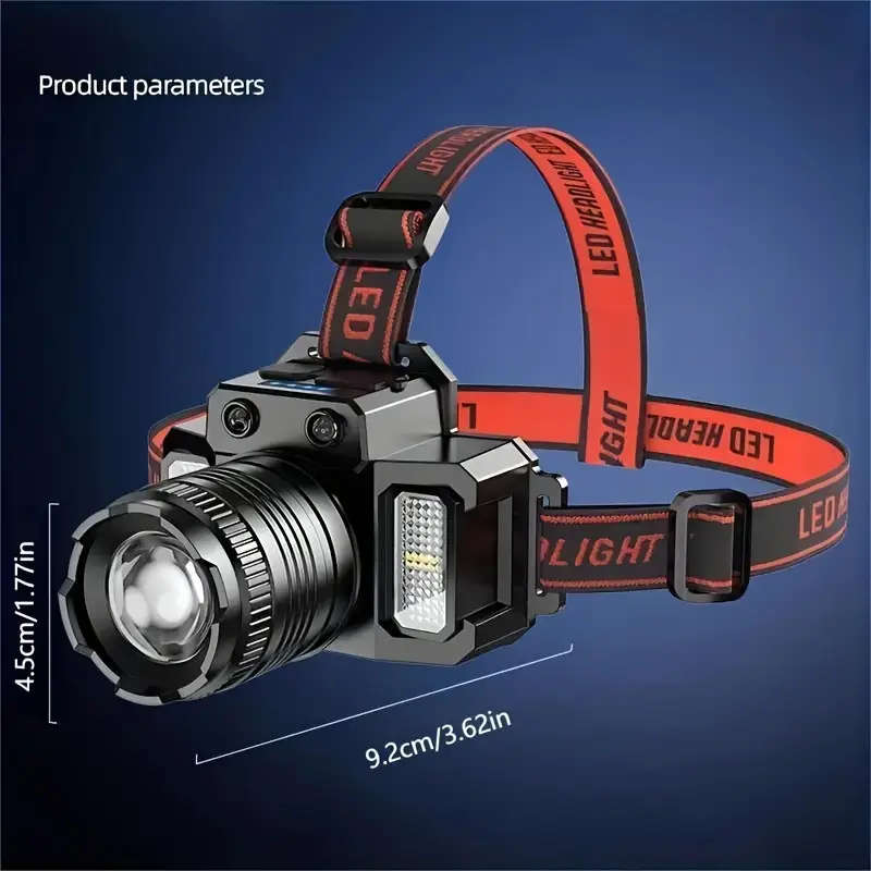 1pc LED Induction Headlamp Waterproof HXP50 COB Rechargeable Head-mounted Flashlight Explore Sensor