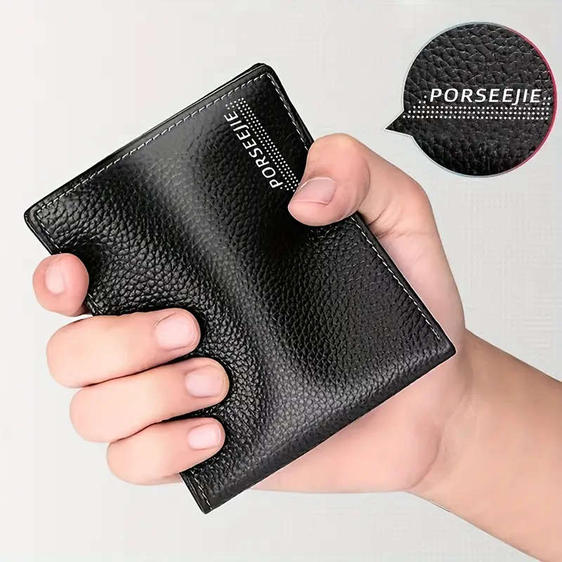 1pc Men'S Slim Casual Faux Leather Wallet Short Bifold with Multiple Card Slots Large Capacity Trave