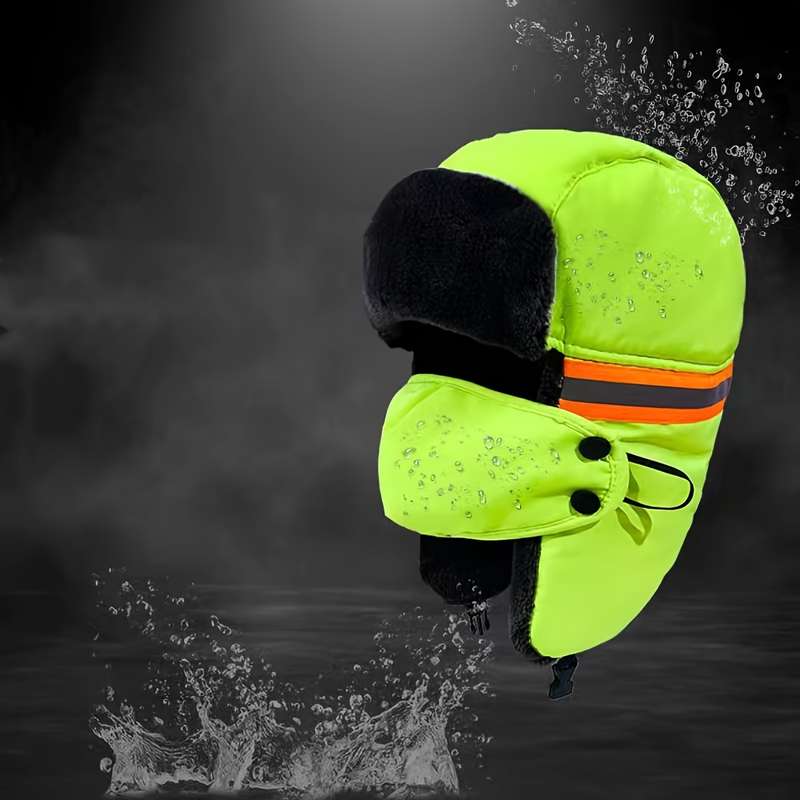 1pc Unisex Winter Cycling Cap with Built-In Face Mask Thickened Windproof Reflective Strips Ful