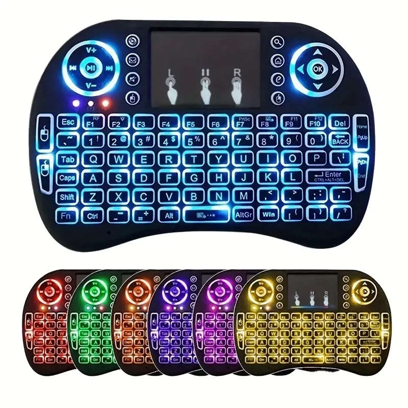 1pc 2.4G Mini wireless keyboard with touchpad 7color Backlit Perfect for Android TV Box Smart TV Pro