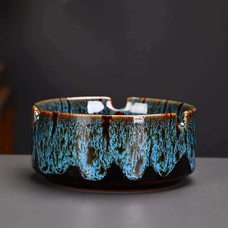 1pc Elegant Ceramic Ashtray with Marbled Design C Stylish Round Ash Holder for Cigarettes Perf