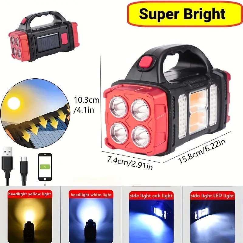 1pc Multifunctional LED Solar Camping Lantern Bright Portable Rechargeable Flashlight For Outdoor Hi