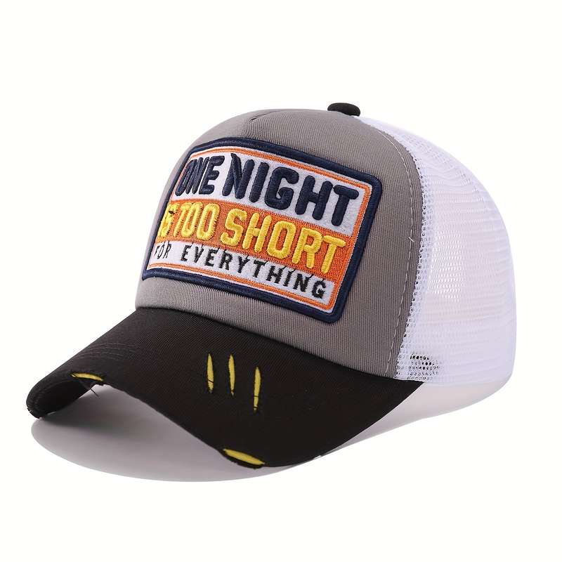 1pc Trendy Embroidery Patch Baseball Cap Classic Color Block Mesh Trucker Hat Breathable Adjustable