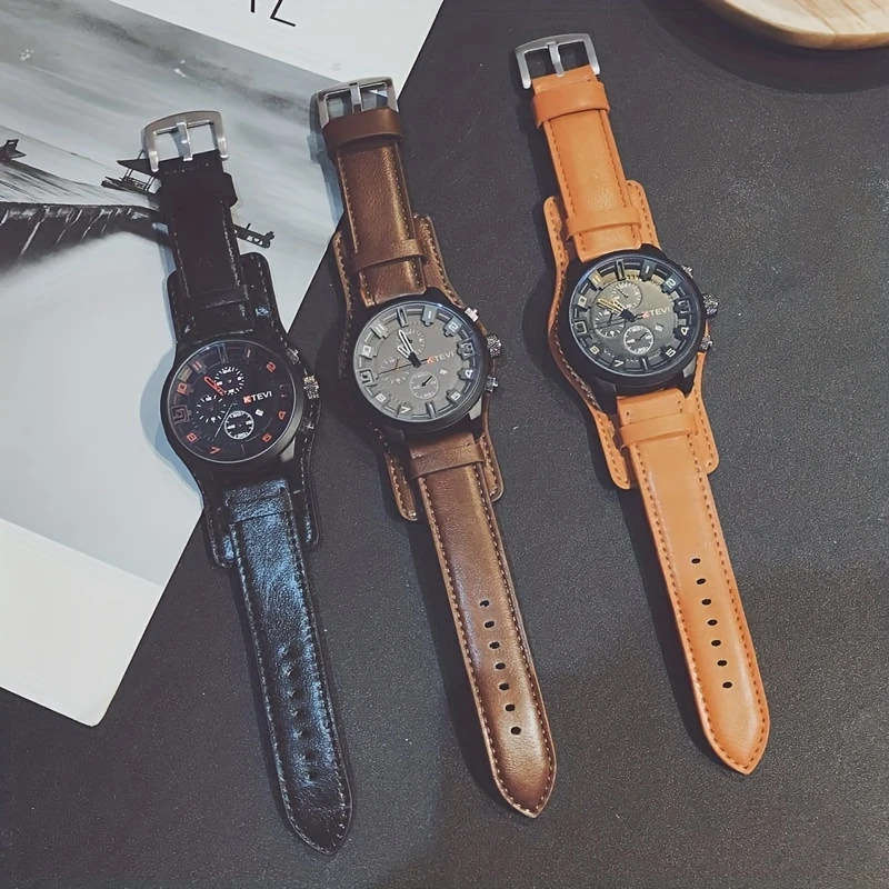 1pc Men's PU Leather Strap Alloy Watch Ideal Choice For Gifts Color Sent Randomly