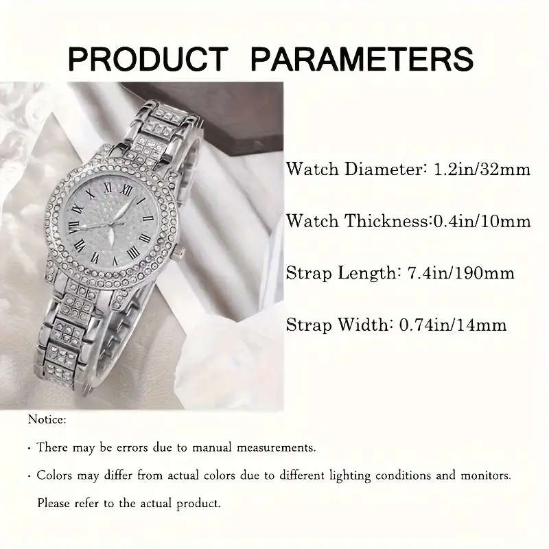 6pcs Luxury Fashion Women'S Jewelry Set Rose Golden Stainless Steel Quartz Watch with Matching Neckl
