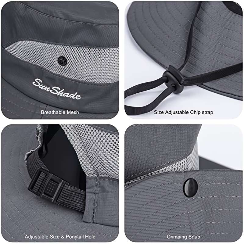 1pc SUNYGOOG UV Protection Breathable Fishing Bucket Hat with Cooling Mesh Ponytail Opening Adju