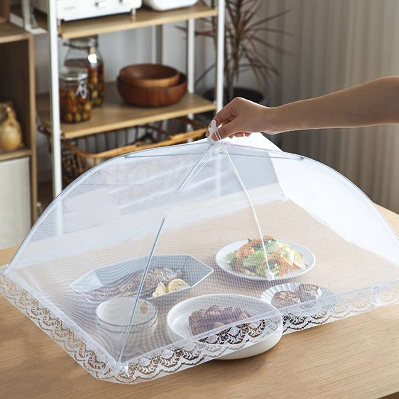 1pc of white rice cover foldable dining table food fly proof rice cover household dust cover