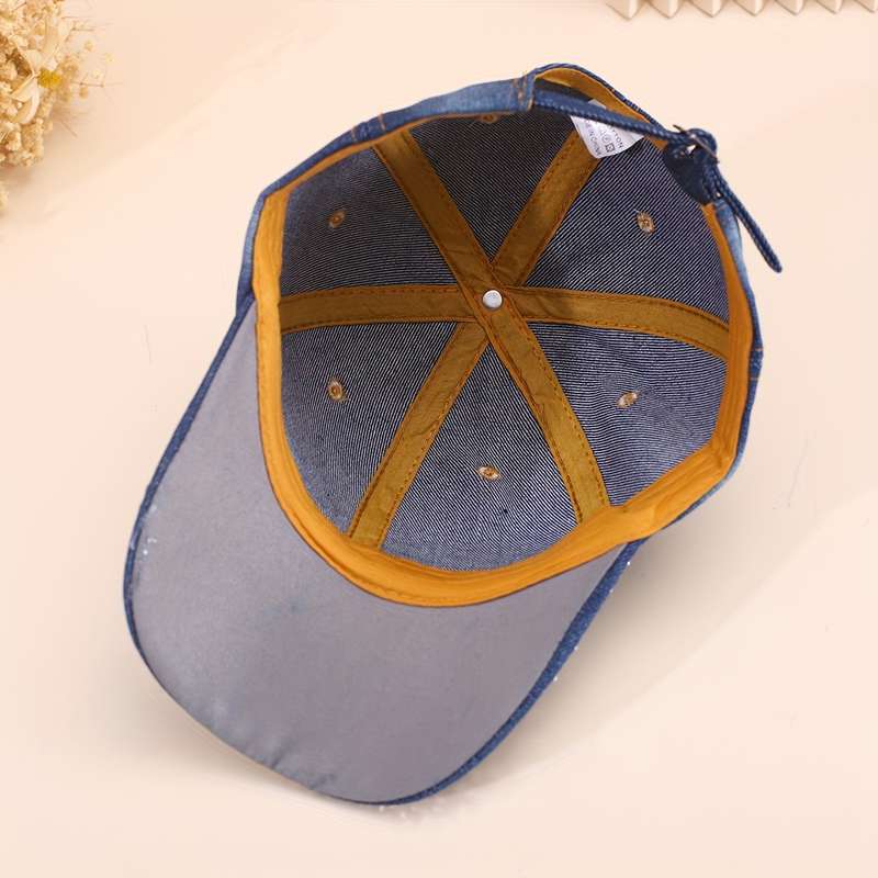 1pc Adjustable Women's Denim Baseball Cap with Sparkling QUEEN Rhinestone Crown Design Lightwei